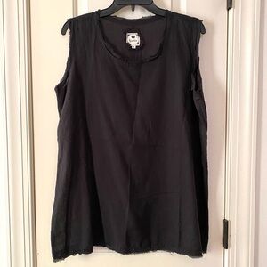 Namsar black cotton voile long tank frayed hems size L like new bust apx 22
